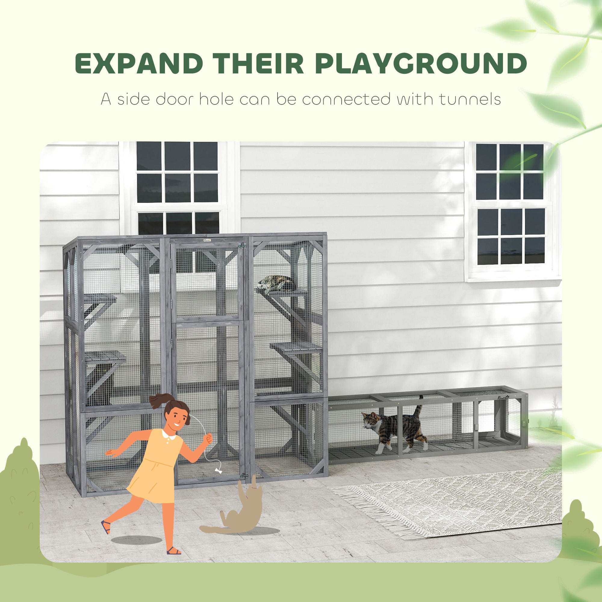 Outdoor Cat Enclosure - 6 Platforms, Grey, 59"x28"x60"-DECOROLALA