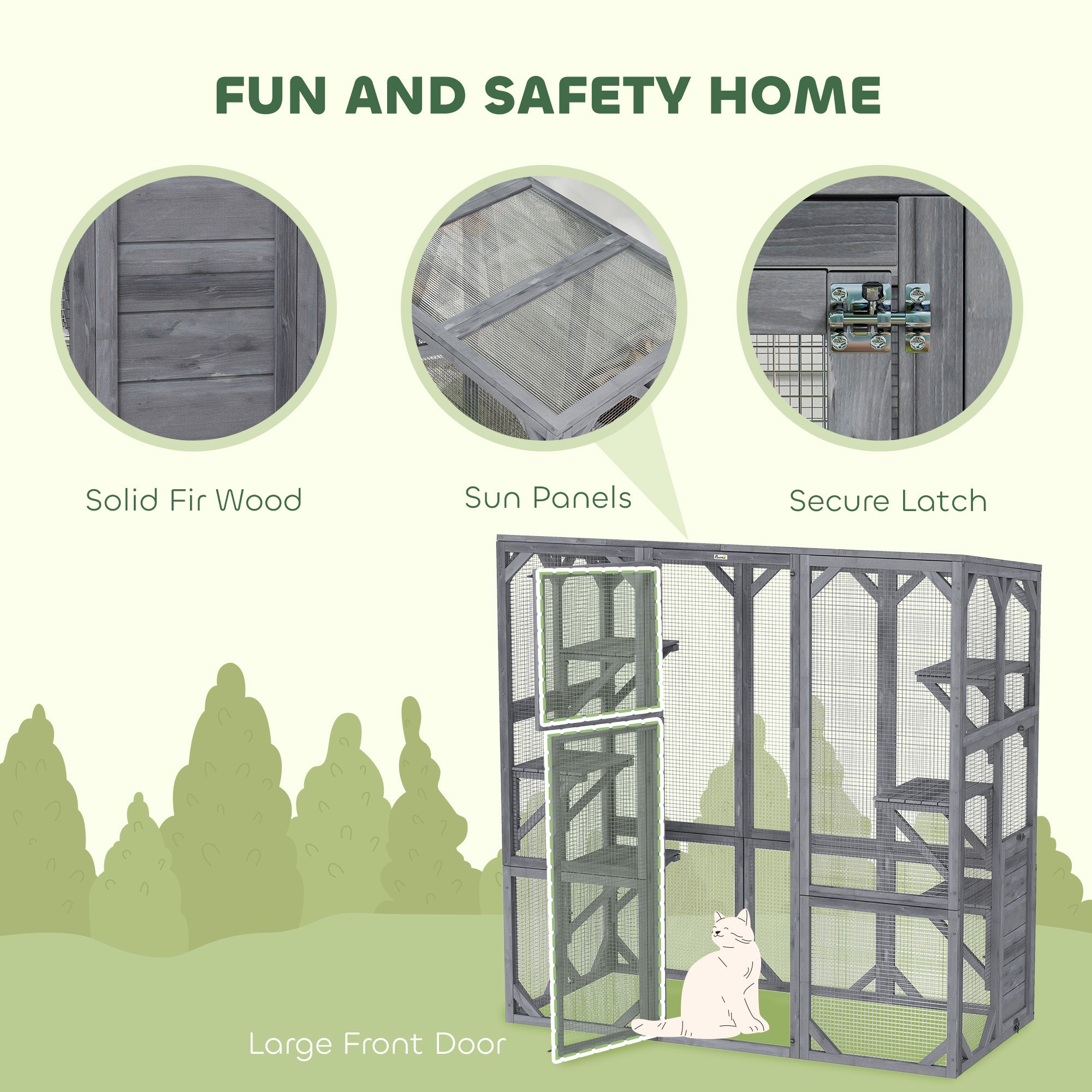 Outdoor Cat Enclosure - 6 Platforms, Grey, 59"x28"x60"-DECOROLALA