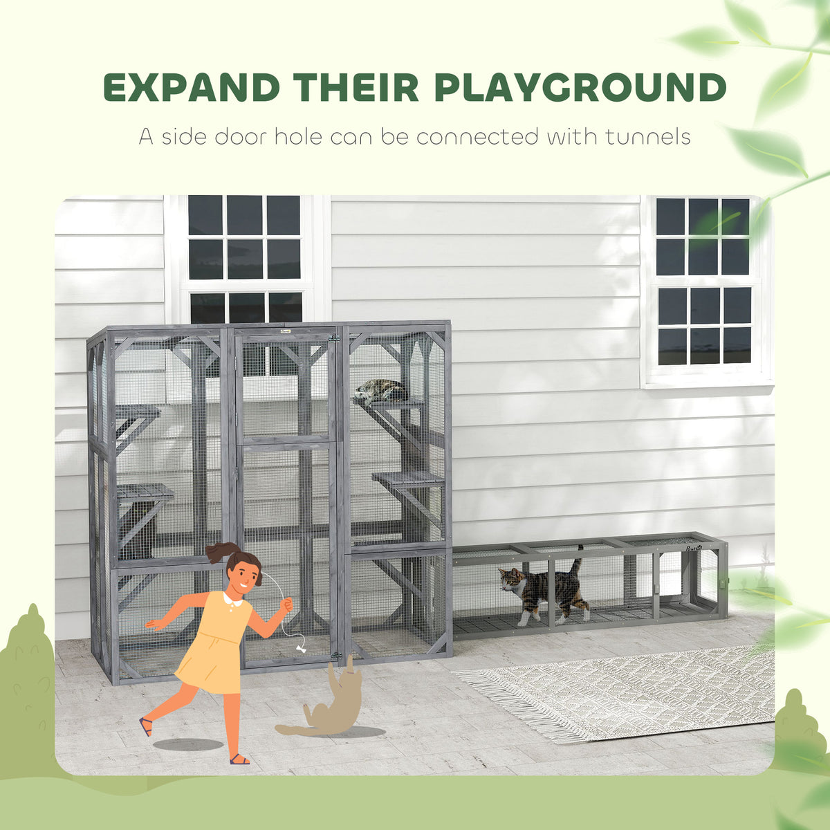 Outdoor Cat Enclosure Catio - Grey Wood 59" x 28" x 60"-Cats-DECOROLALA