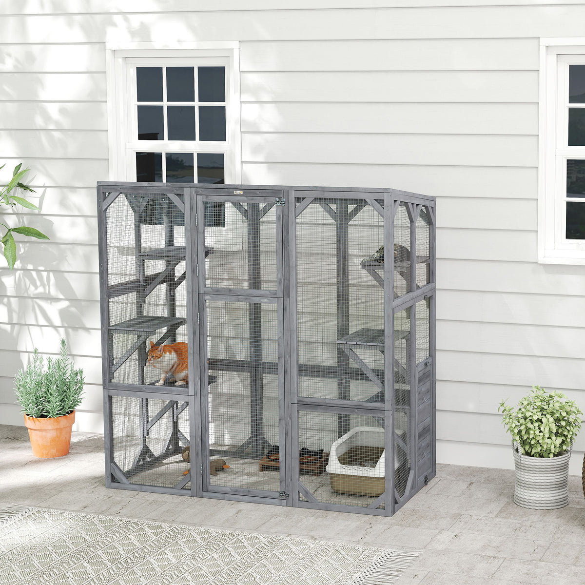 Outdoor Cat Enclosure Catio - Grey Wood 59" x 28" x 60"-Cats-DECOROLALA