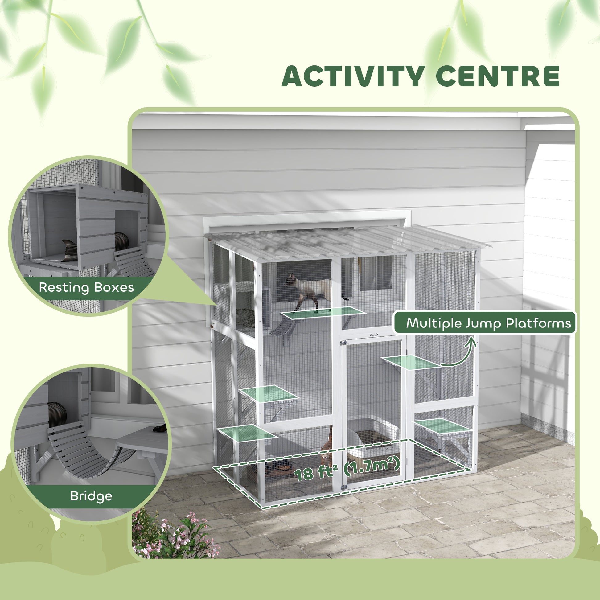 Outdoor Cat Enclosure Window Catio - White Fir Wood-DECOROLALA