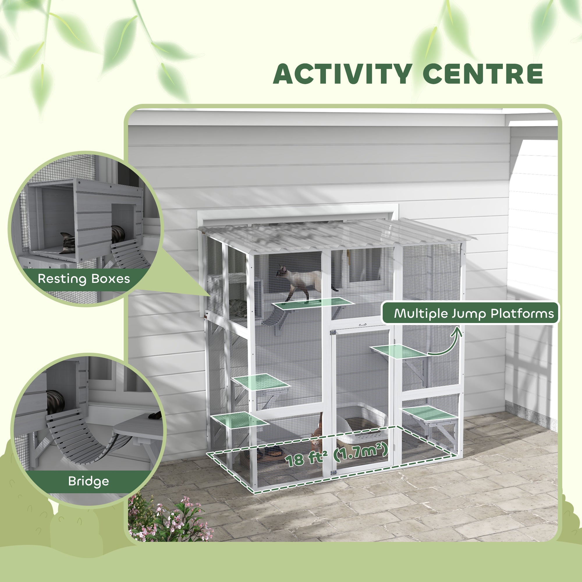 Outdoor Cat Enclosure Window Catio - White Fir Wood-DECOROLALA