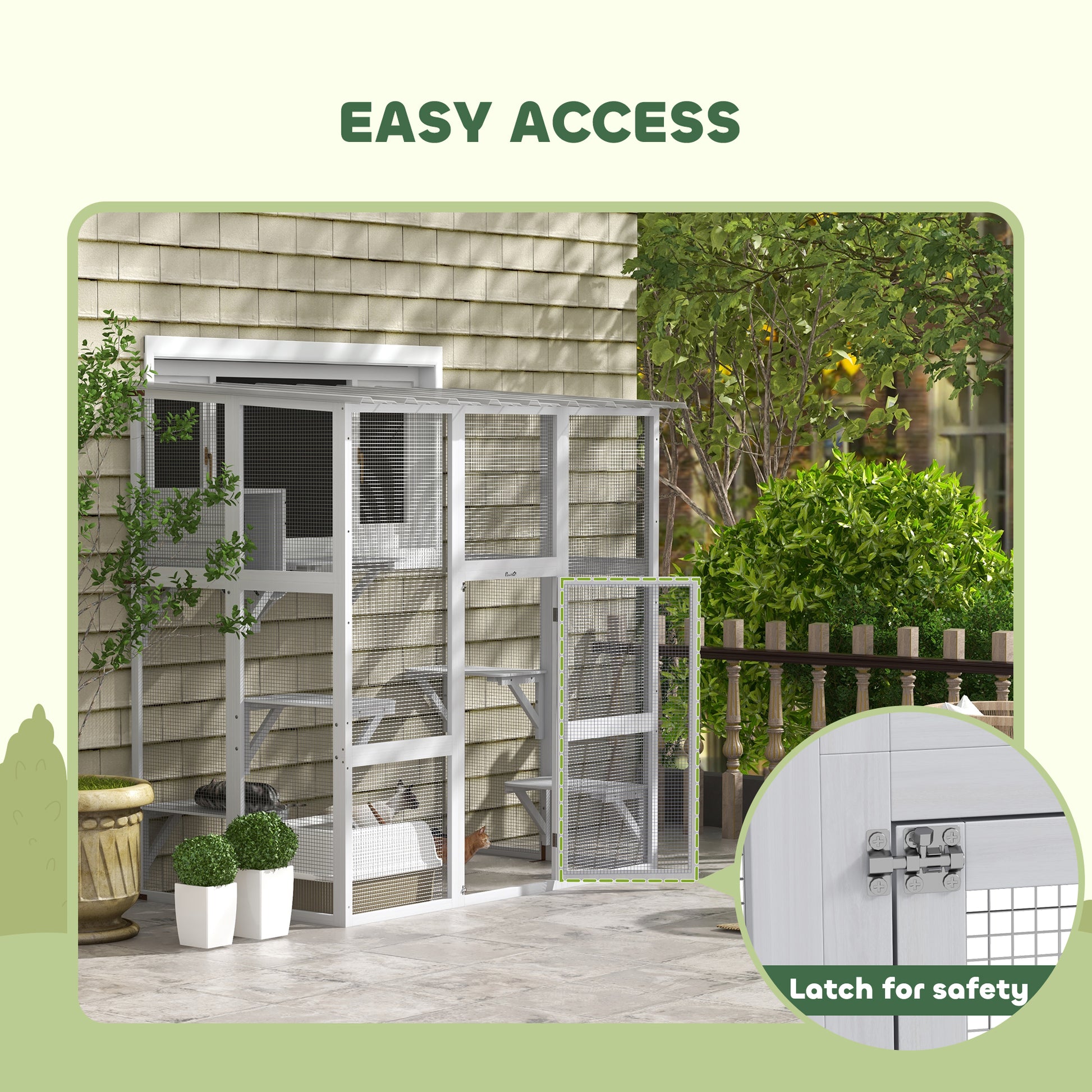 Outdoor Cat Enclosure Window Catio - White Fir Wood-DECOROLALA