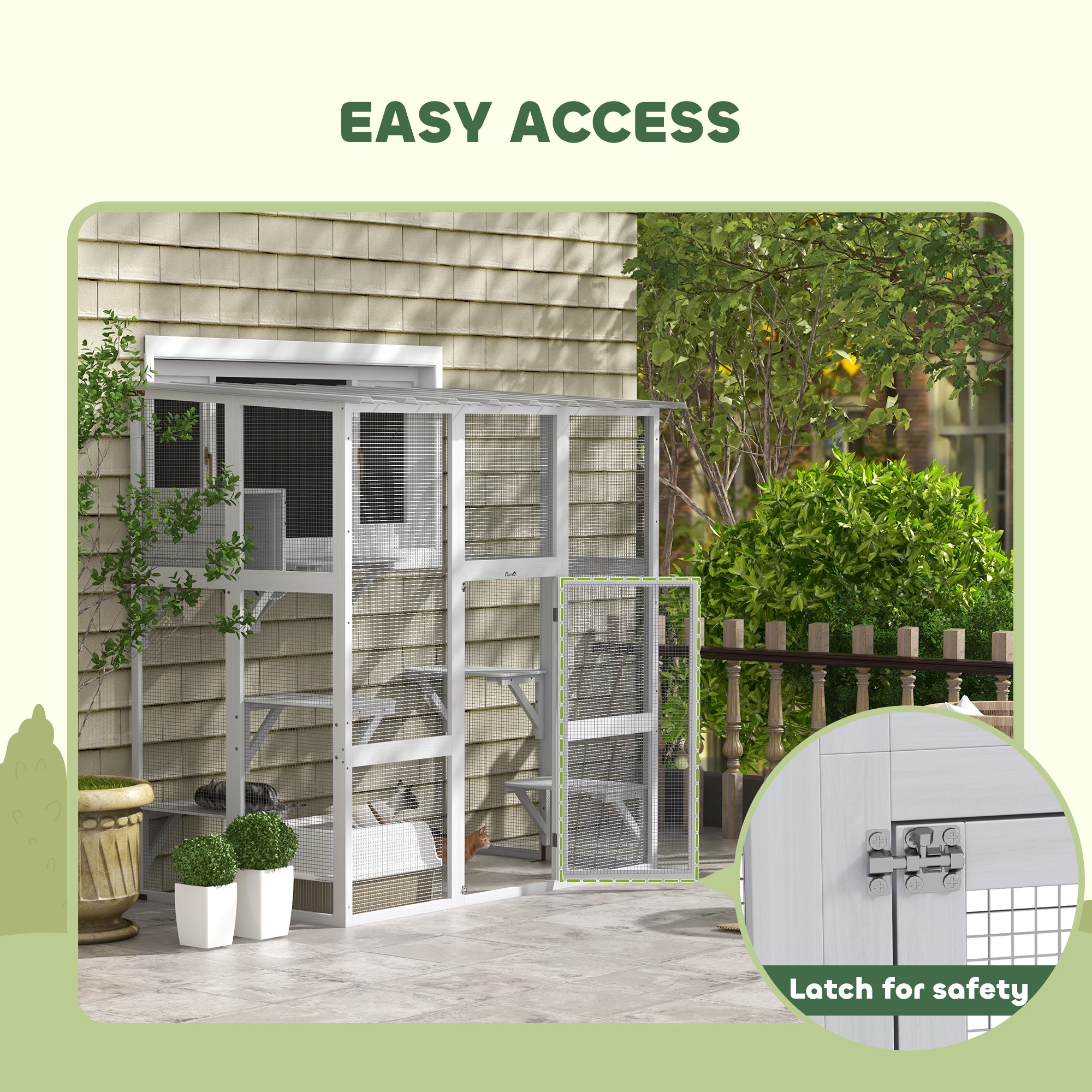 Outdoor Cat Enclosure Window Catio - White Fir Wood-DECOROLALA