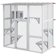 Outdoor Cat Enclosure Window Catio - White Fir Wood-DECOROLALA