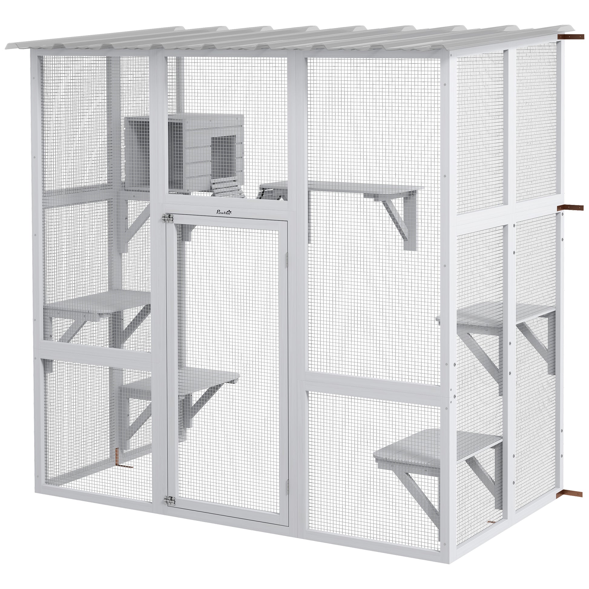 Outdoor Cat Enclosure Window Catio - White Fir Wood-DECOROLALA