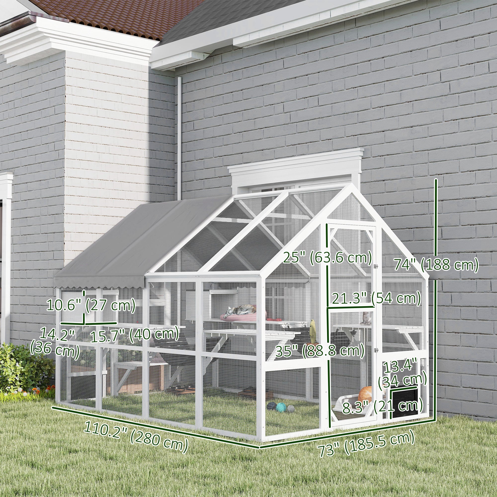 Outdoor Cat Enclosure Wooden Feral Cat House w/ Weatherproof Canopy, Bridges, Resting Boxes, Platforms, for 3-6 Cats-Cats-DECOROLALA