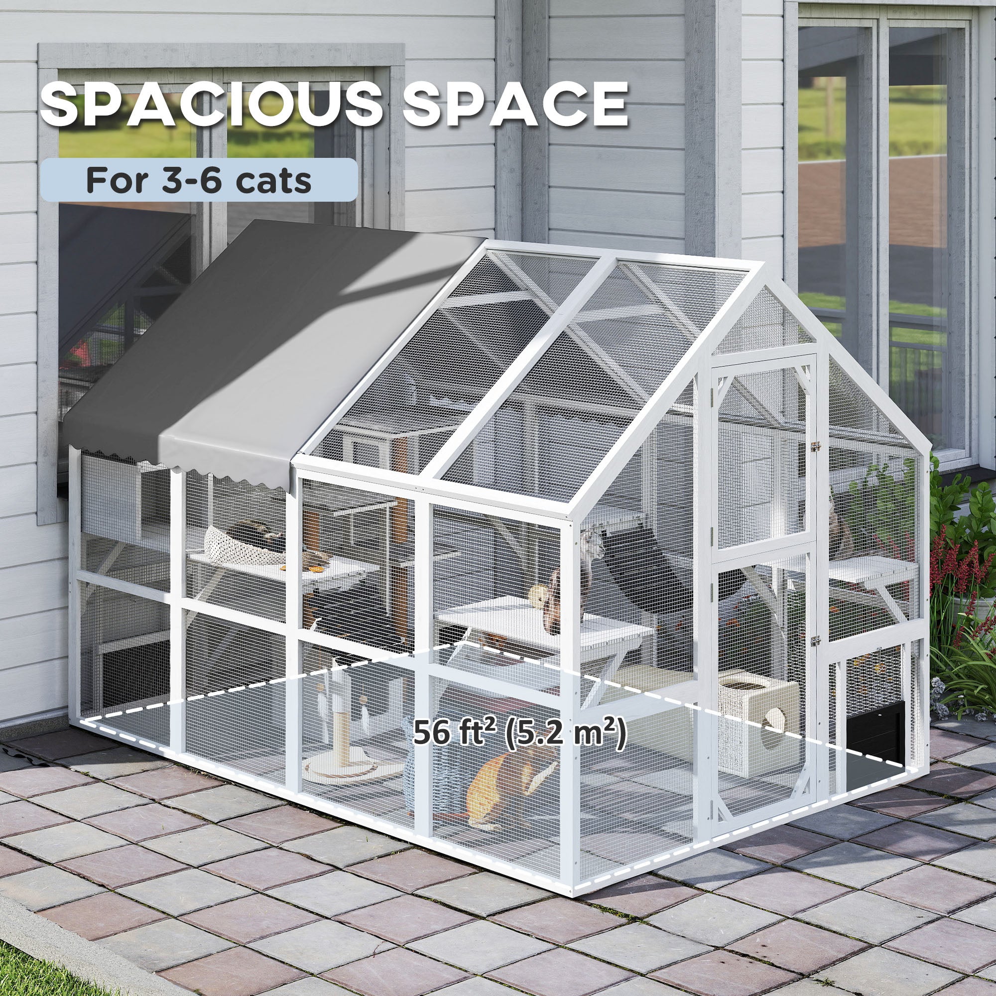 Outdoor Cat Enclosure Wooden w/ Canopy Bridges Platforms 3-6 Cats-DECOROLALA