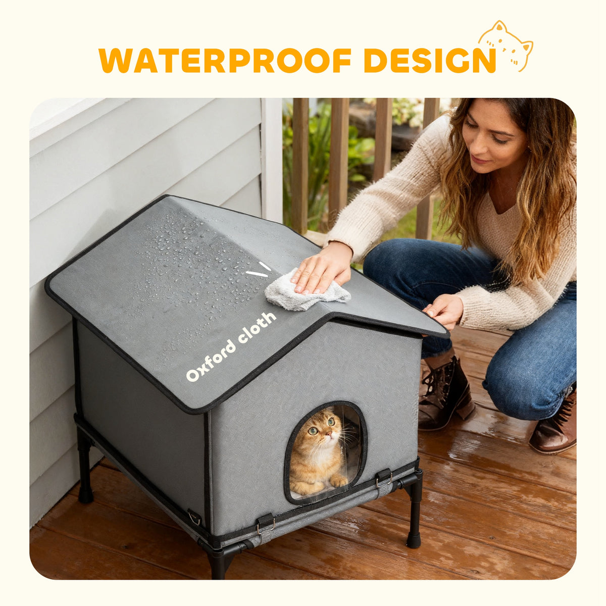 Outdoor Cat House - Waterproof Insulated 2-in-1 Shelter, Grey-Cats-DECOROLALA