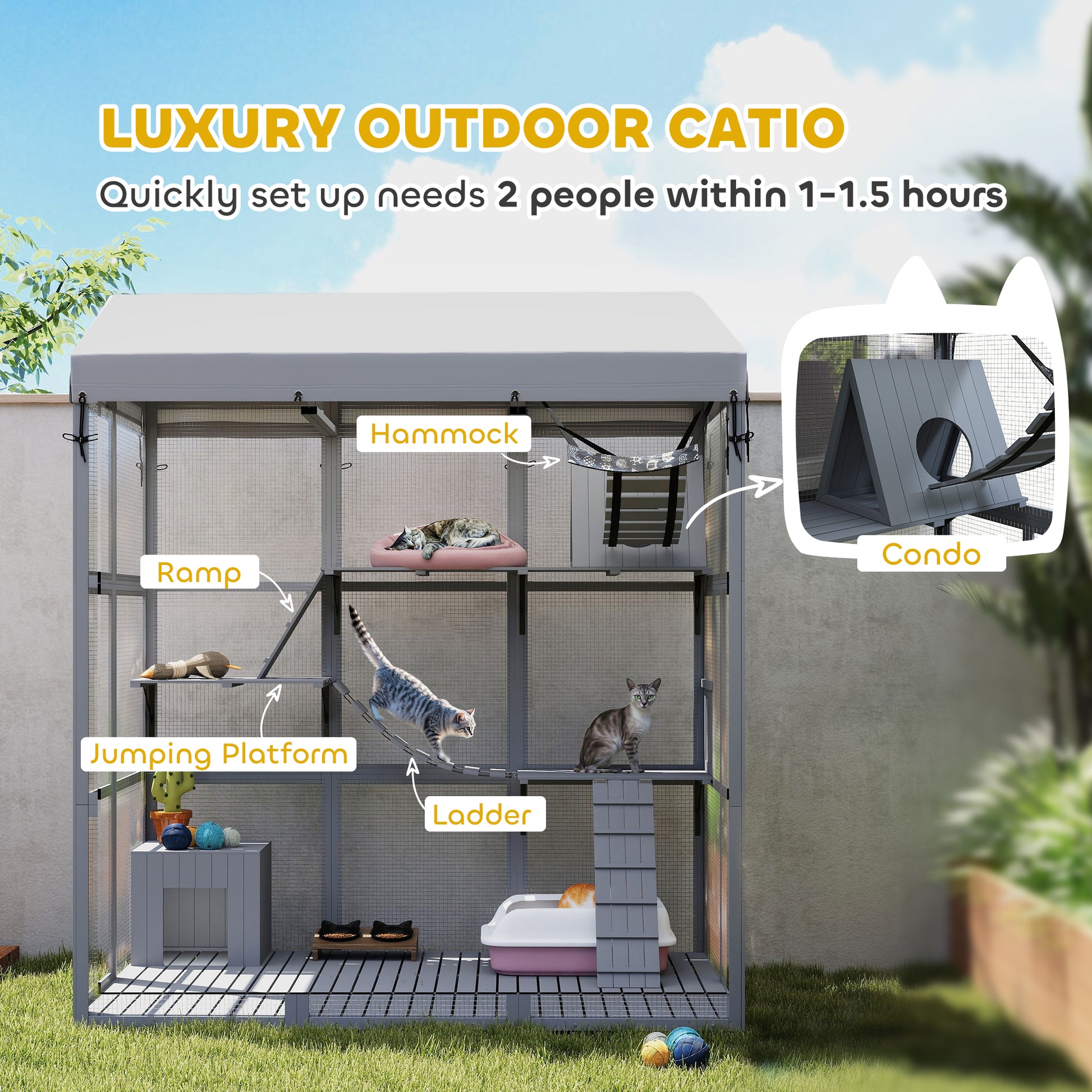Outdoor Catio 81"H Grey - 2-4 Cats-DECOROLALA
