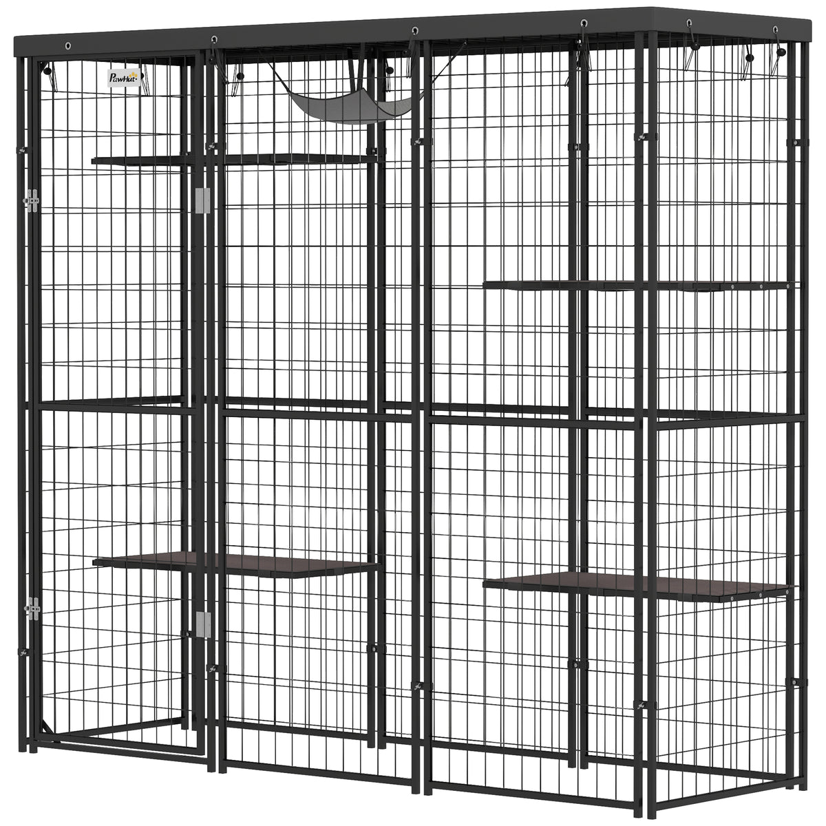 Outdoor Catio Cat Enclosure with Waterproof Cover & Hammock, Black-Cat Supplies-DECOROLALA