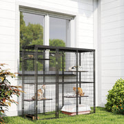 Outdoor Catio Cat Enclosure with Waterproof Cover & Hammock, Black-Cats-DECOROLALA