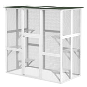 Outdoor Catio Enclosure, Wooden Patio 6 Platforms, Asphalt Roof, 70.9"x38.6"x70.9", White-DECOROLALA