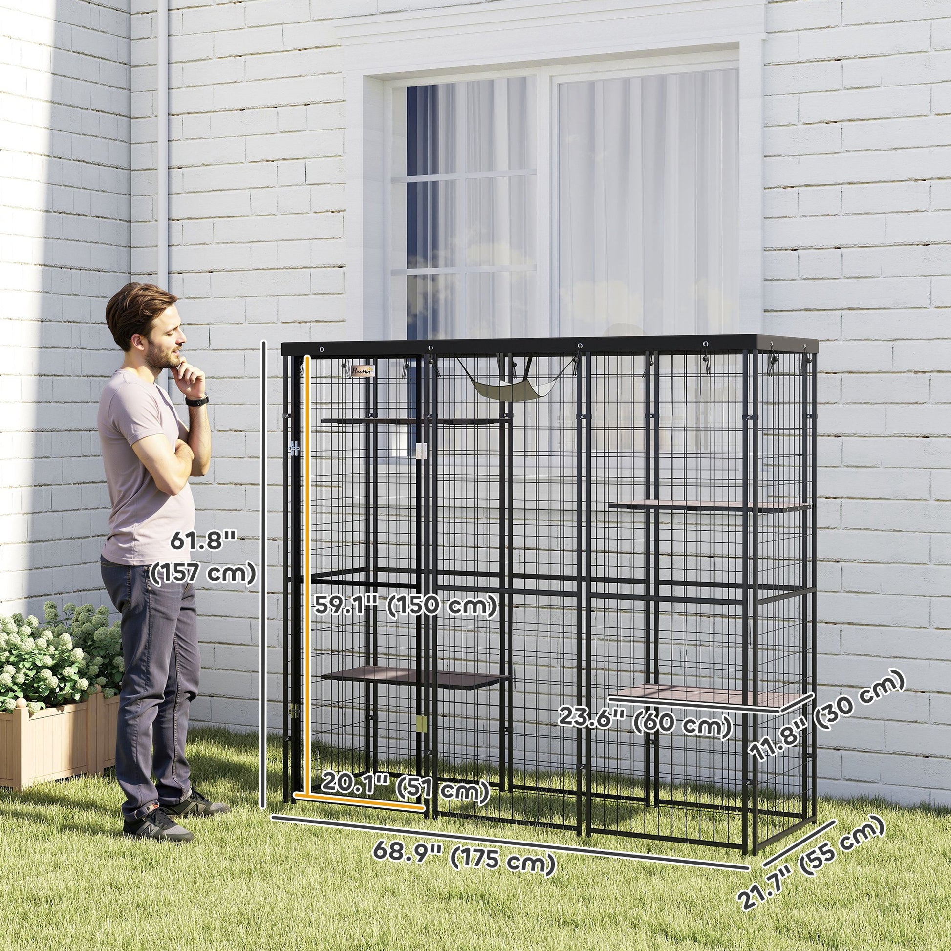Outdoor Catio Enclosure with Waterproof Cover - Black-DECOROLALA