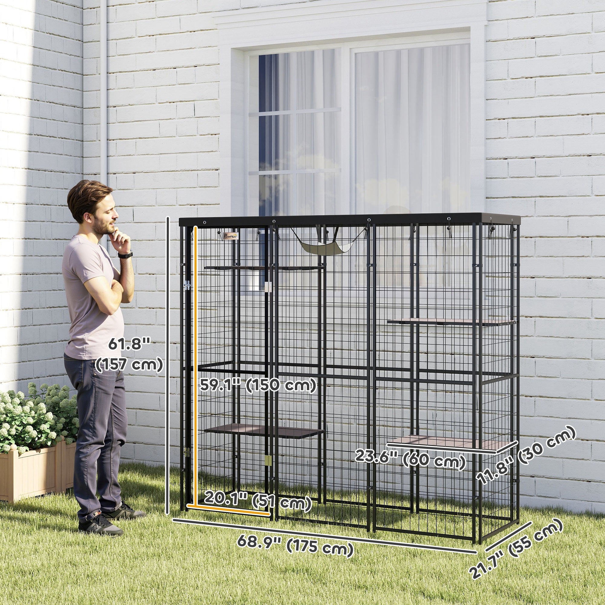 Outdoor Catio Enclosure with Waterproof Cover - Black-DECOROLALA