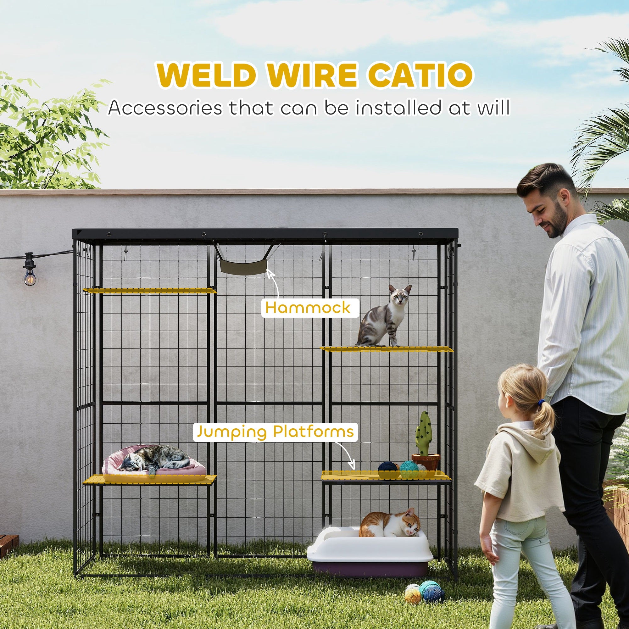 Outdoor Catio Enclosure with Waterproof Cover - Black-DECOROLALA