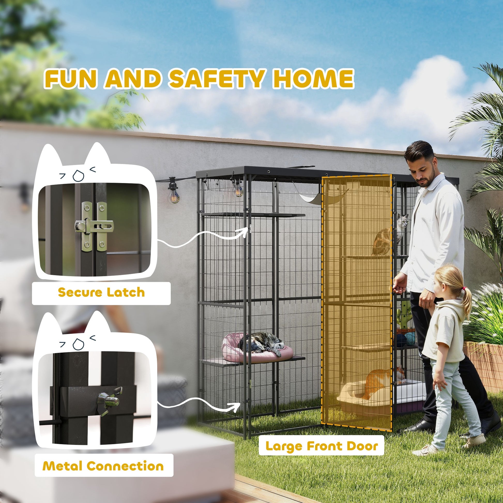 Outdoor Catio Enclosure with Waterproof Cover - Black-DECOROLALA