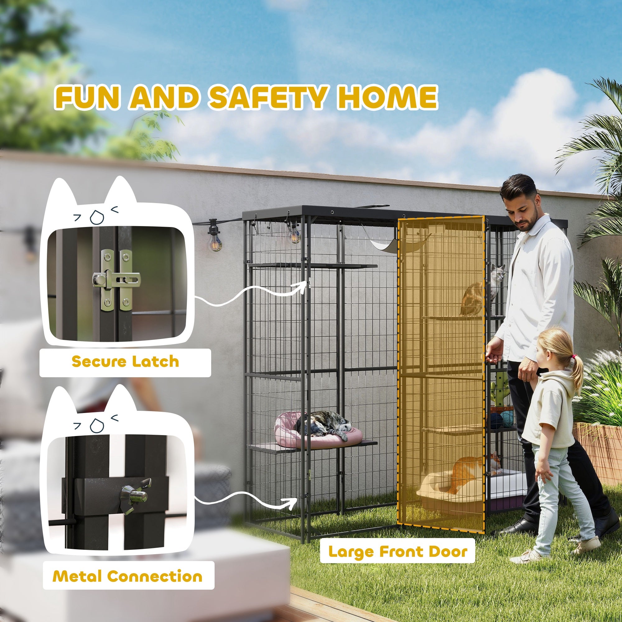 Outdoor Catio Enclosure with Waterproof Cover - Black-DECOROLALA