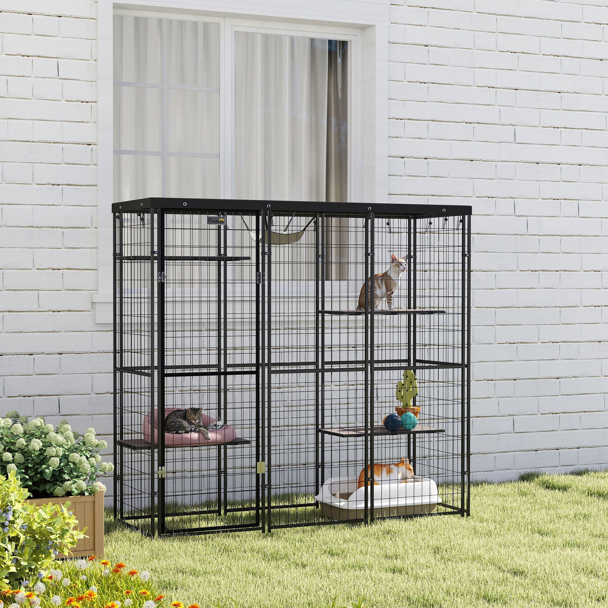 Outdoor Catio Enclosure with Waterproof Cover - Black-DECOROLALA