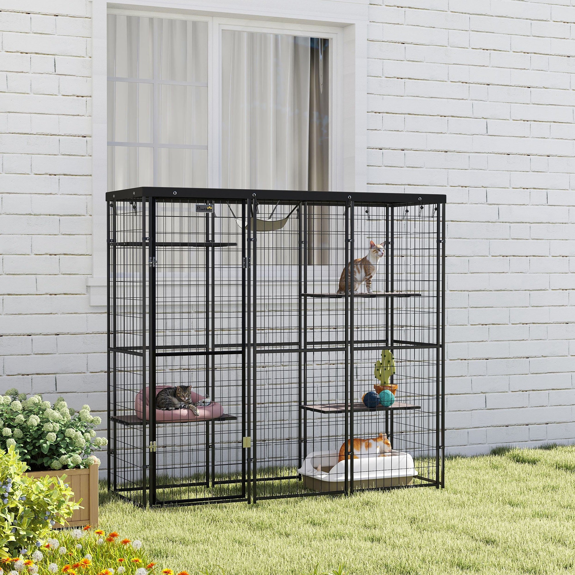 Outdoor Catio Enclosure with Waterproof Cover - Black-DECOROLALA