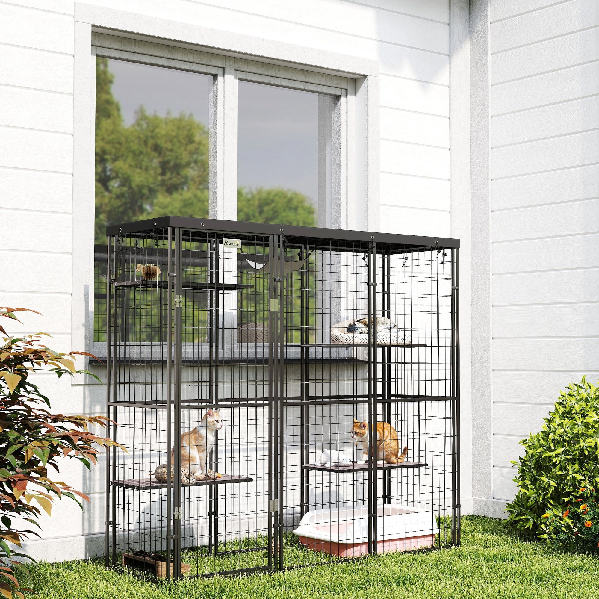 Outdoor Catio Enclosure with Waterproof Cover - Black-DECOROLALA