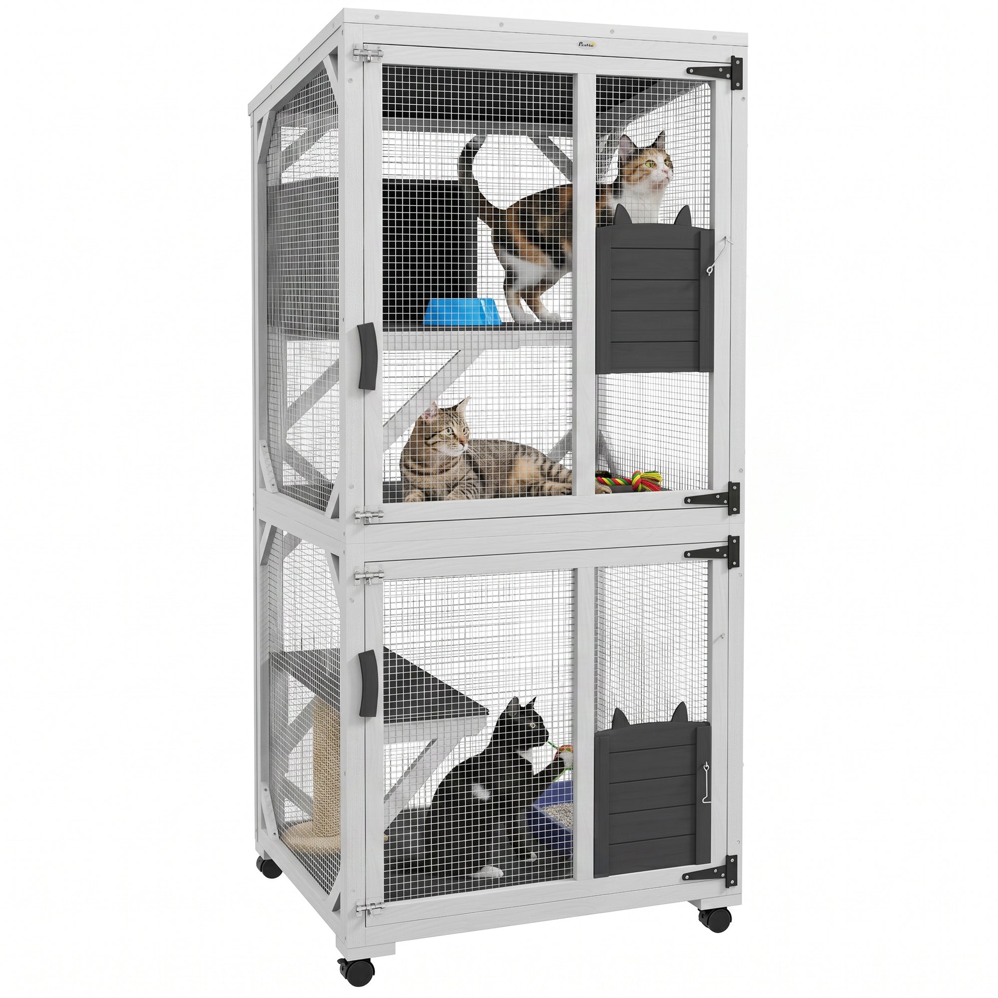 Outdoor Catio Enclosure with Wheels - 3-Tier Fir Wood Cat Cage-Cats-DECOROLALA