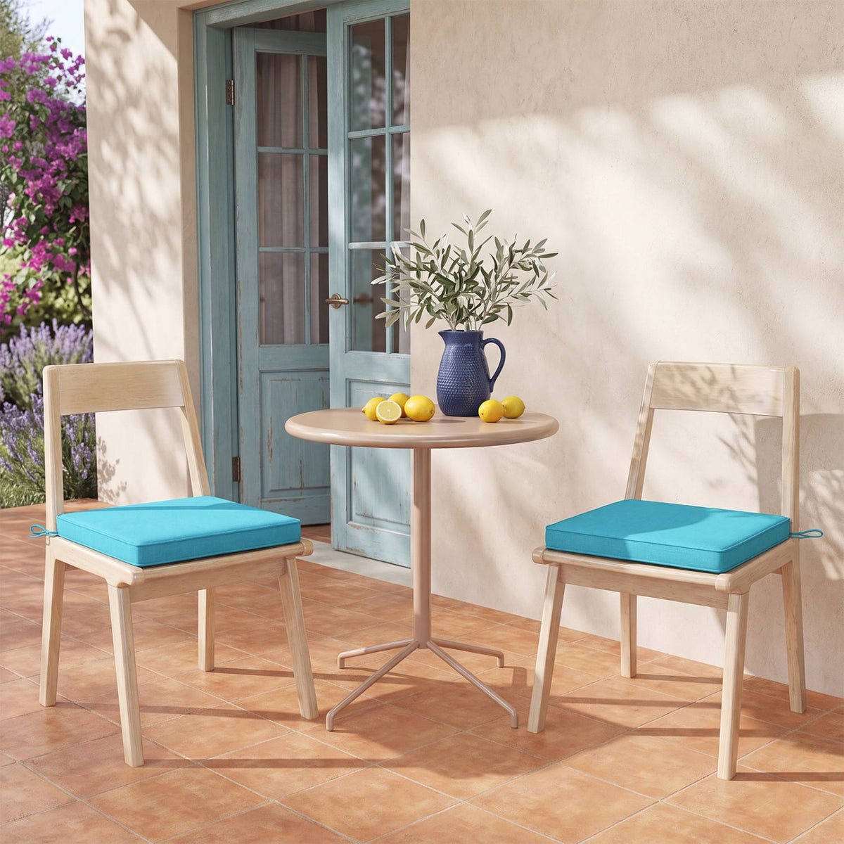 Outdoor Chair Cushion Set of 2 Waterproof Fade-Resistant Olefin Seat Cushions-Turquoise-Outdoor Furniture Accessories-DECOROLALA