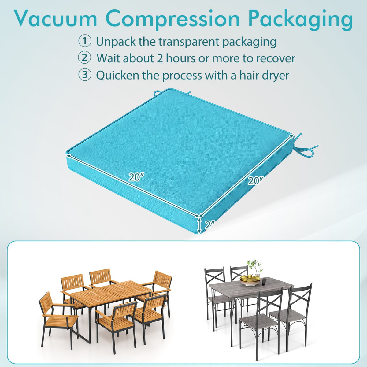 Outdoor Chair Cushion Set of 4 Waterproof Olefin Seat Cushions-Turquoise-Outdoor Furniture Accessories-DECOROLALA