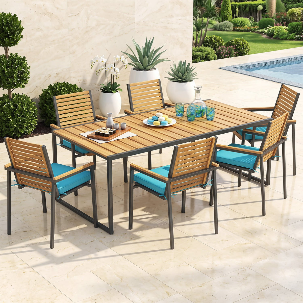 Outdoor Chair Cushion Set of 4 Waterproof Olefin Seat Cushions-Turquoise-Outdoor Furniture Accessories-DECOROLALA