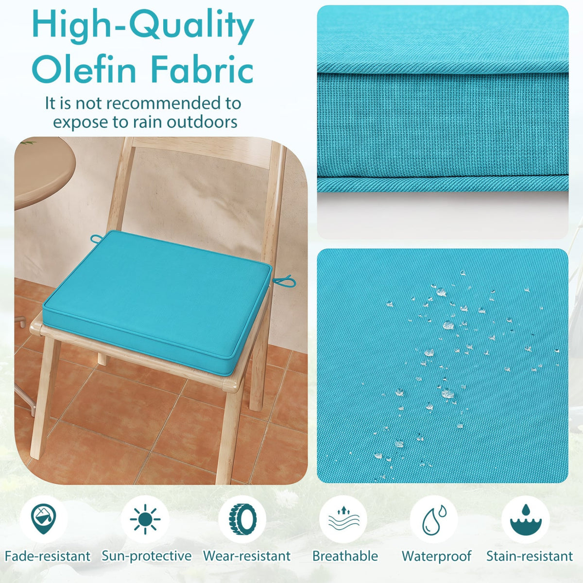 Outdoor Chair Cushion Set of 4 Waterproof Olefin Seat Cushions-Turquoise-Outdoor Furniture Accessories-DECOROLALA