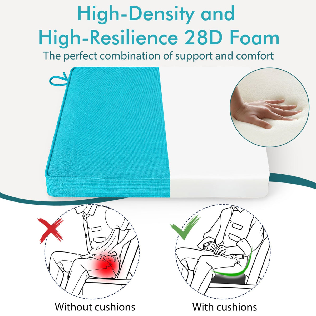 Outdoor Chair Cushion Set of 4 Waterproof Olefin Seat Cushions-Turquoise-Outdoor Furniture Accessories-DECOROLALA