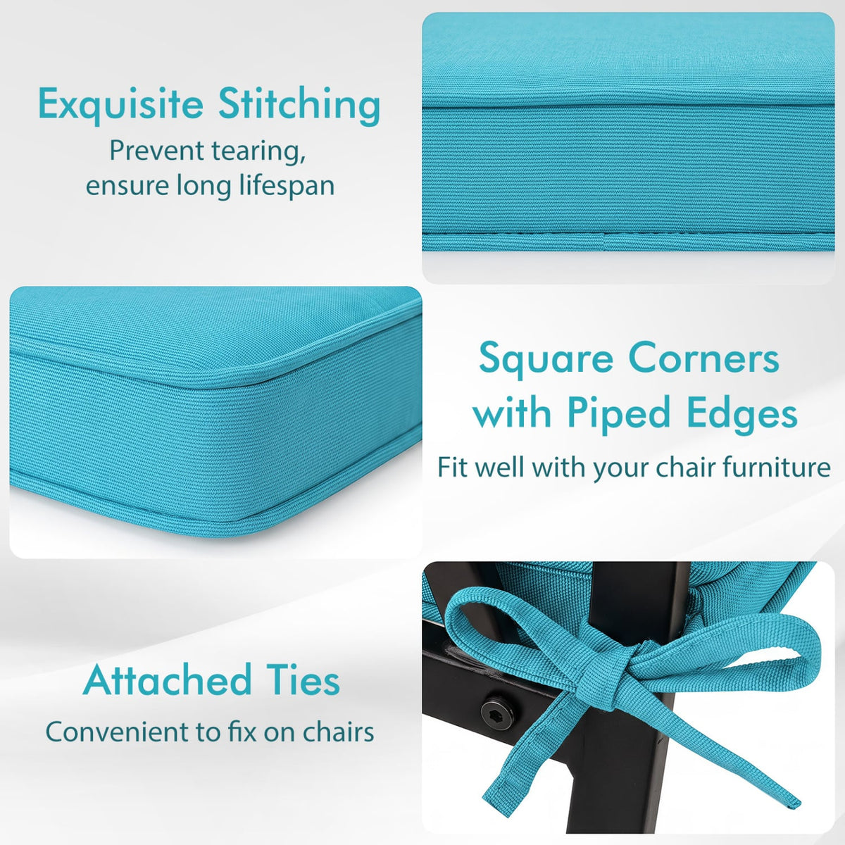 Outdoor Chair Cushion Set of 4 Waterproof Olefin Seat Cushions-Turquoise-Outdoor Furniture Accessories-DECOROLALA