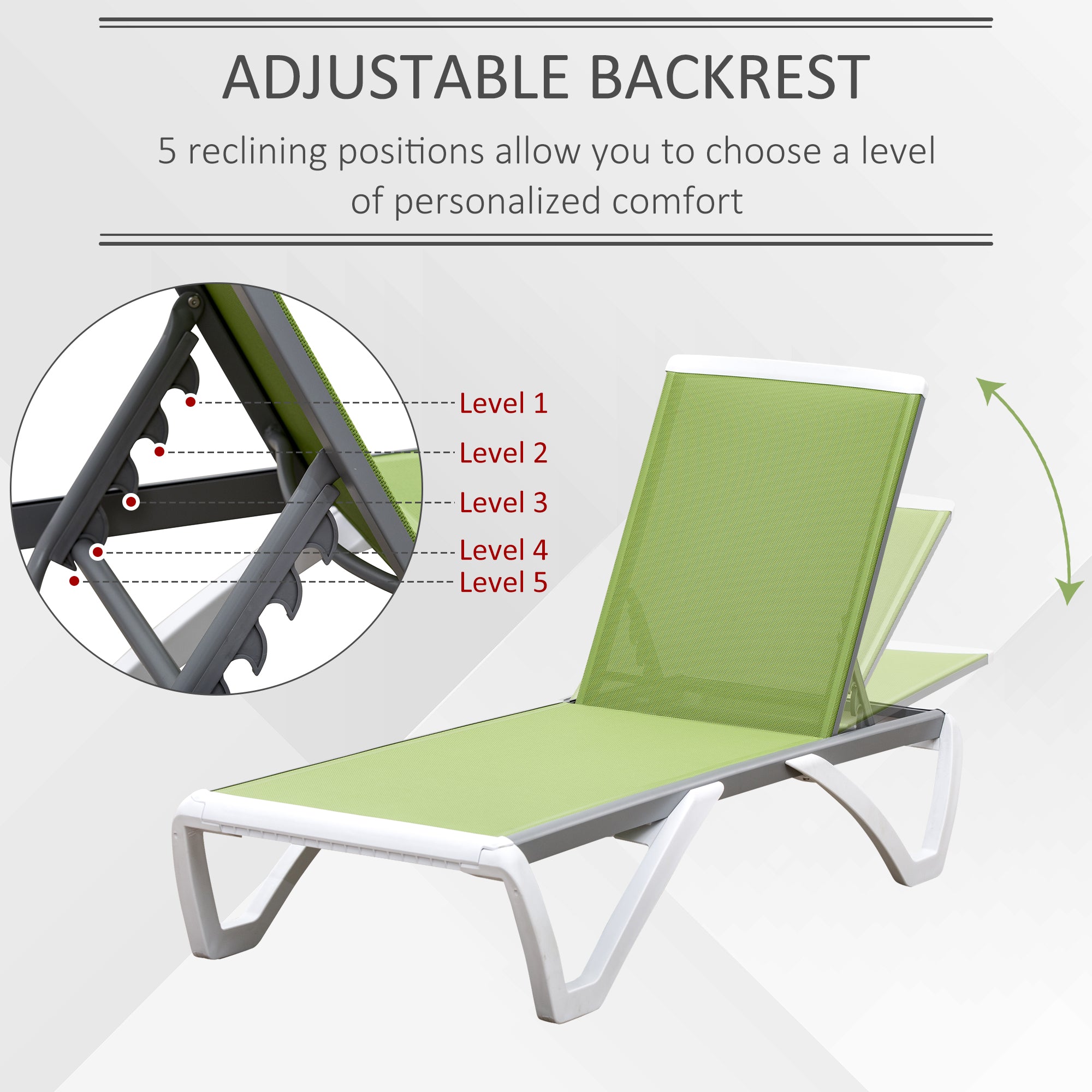 Outdoor Chaise Lounge Chair - Adjustable Back, Green, Portable-DECOROLALA