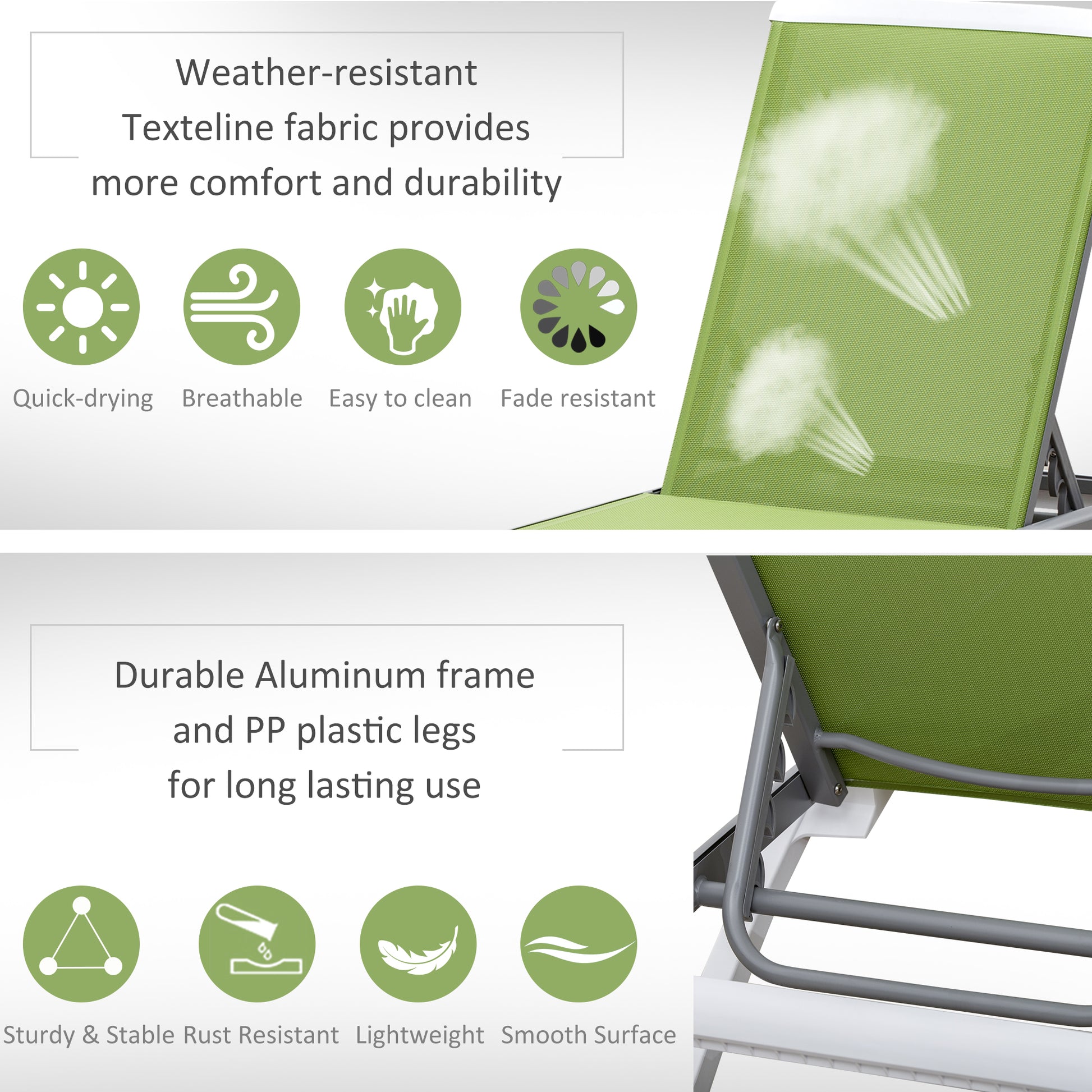 Outdoor Chaise Lounge Chair - Adjustable Back, Green, Portable-DECOROLALA
