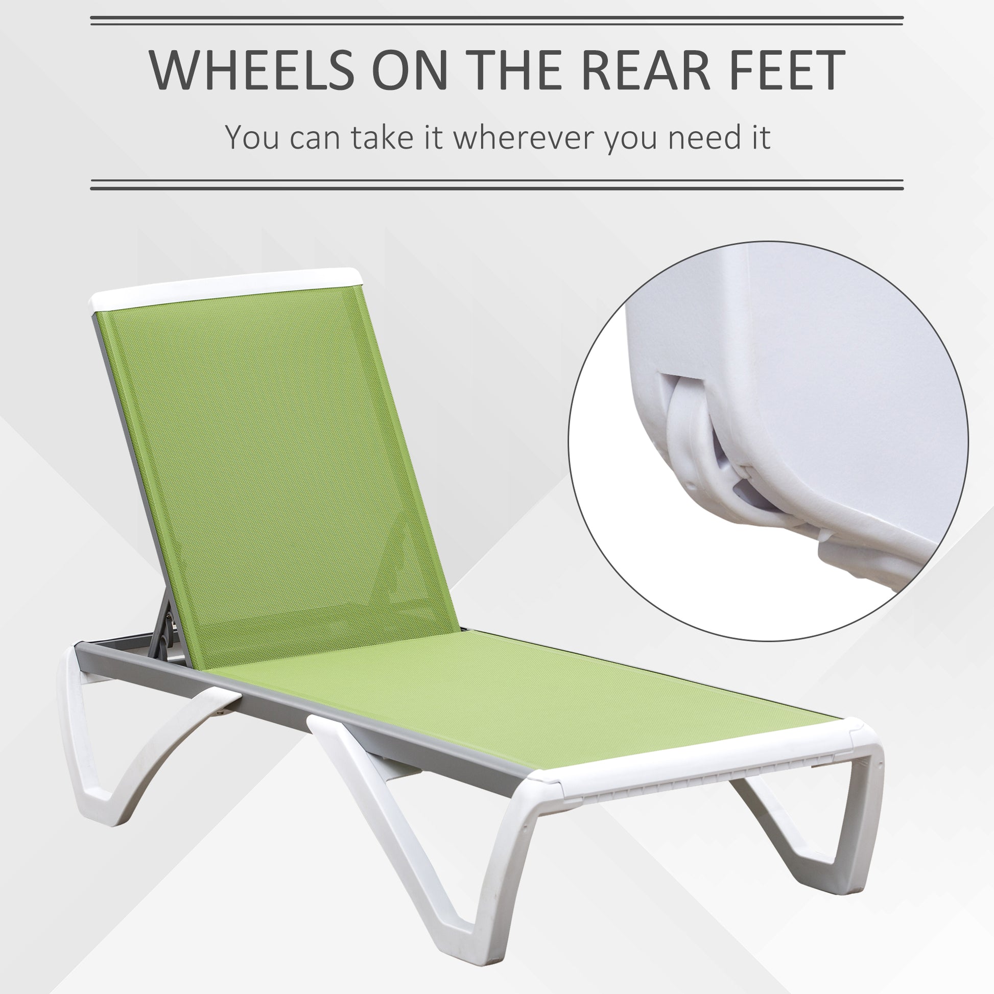 Outdoor Chaise Lounge Chair - Adjustable Back, Green, Portable-DECOROLALA