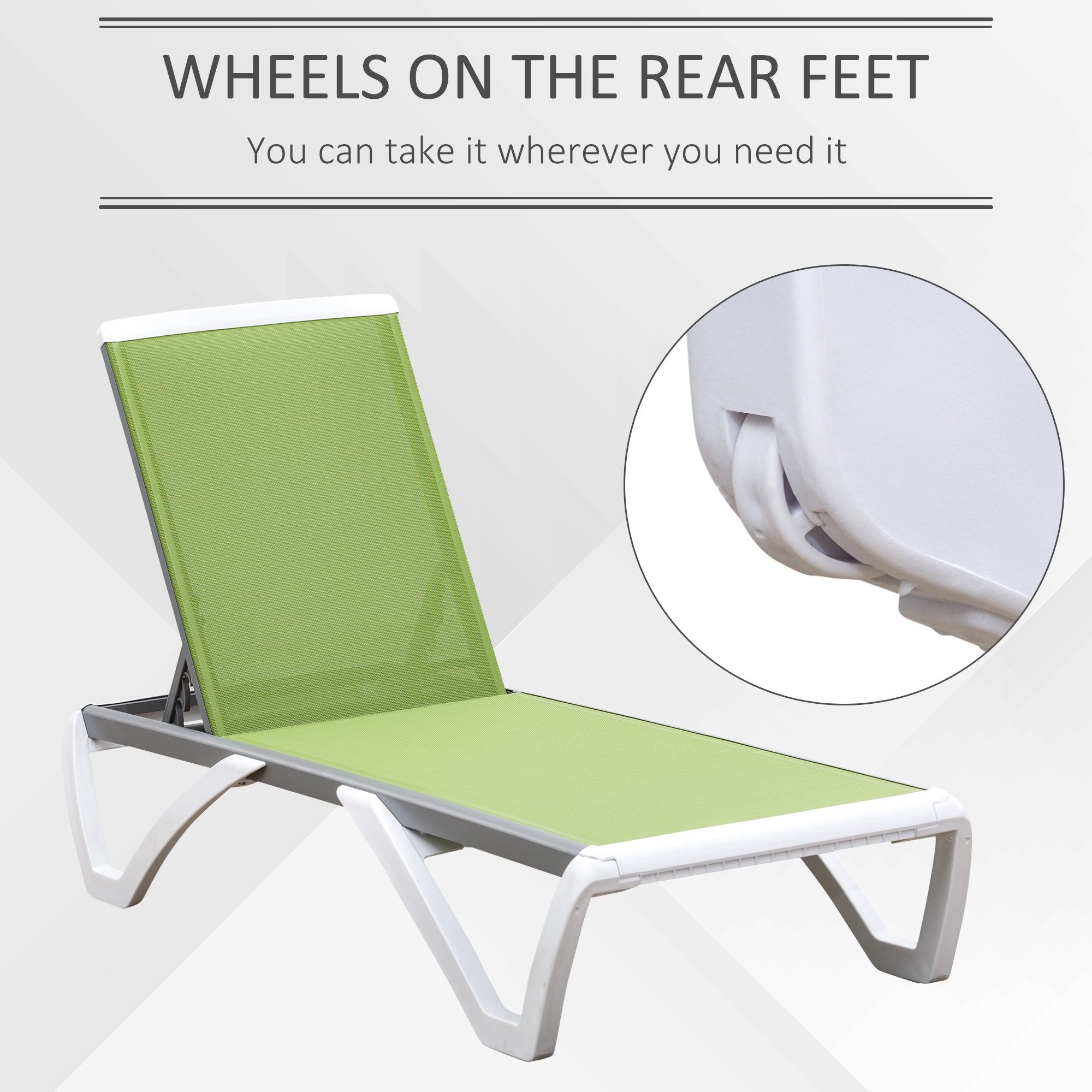 Outdoor Chaise Lounge Chair - Adjustable Back, Green, Portable-DECOROLALA