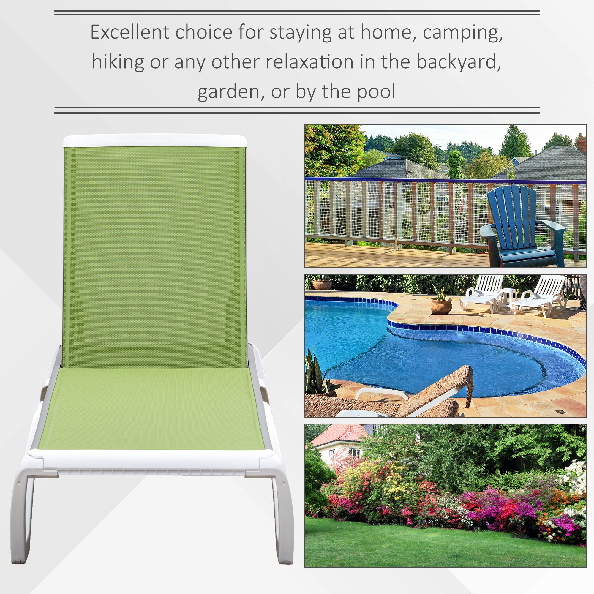 Outdoor Chaise Lounge Chair - Adjustable Back, Green, Portable-DECOROLALA