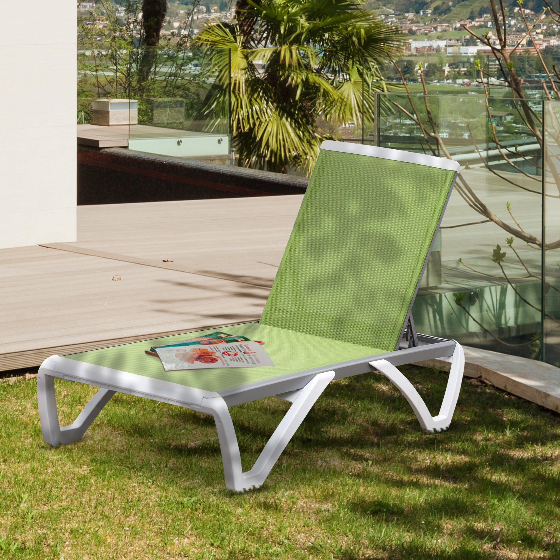 Outdoor Chaise Lounge Chair - Adjustable Back, Green, Portable-DECOROLALA