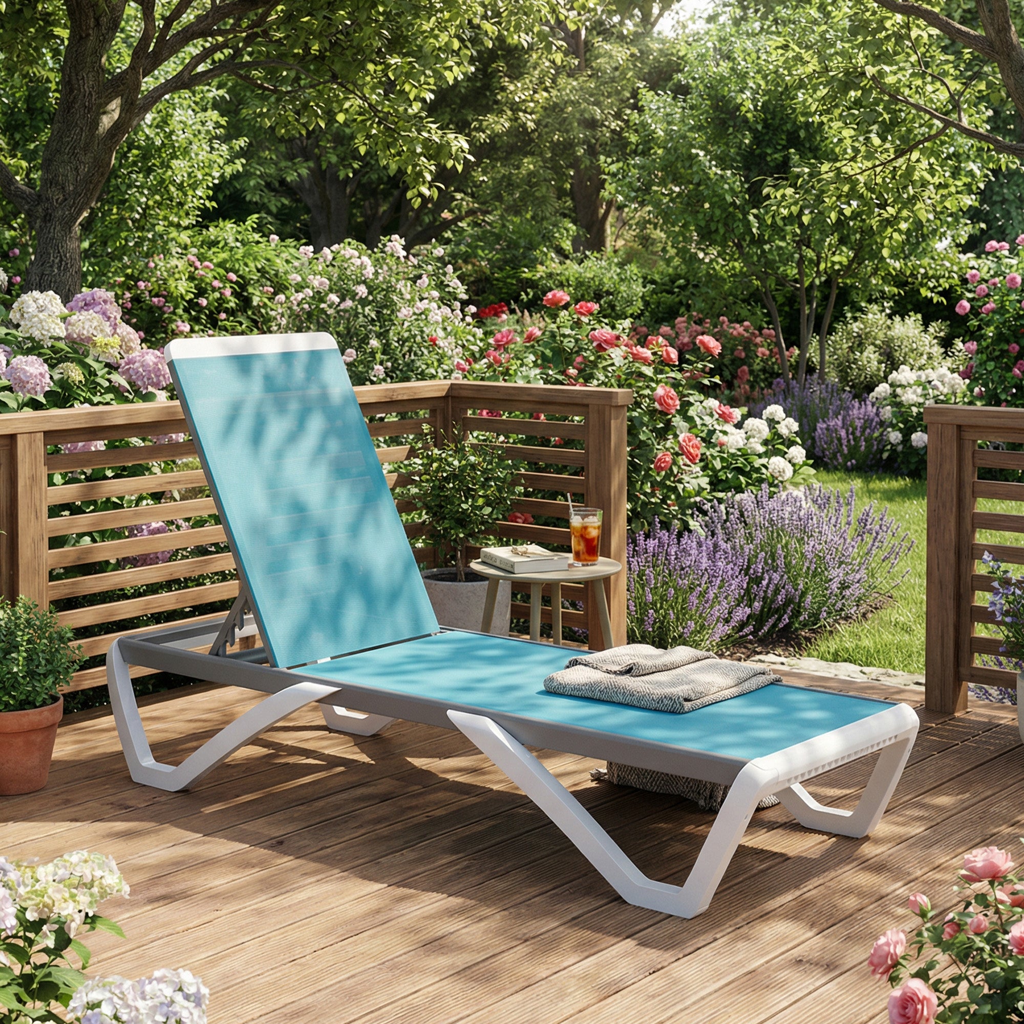 Outdoor Chaise Lounge Chair Aluminum Turquoise-DECOROLALA