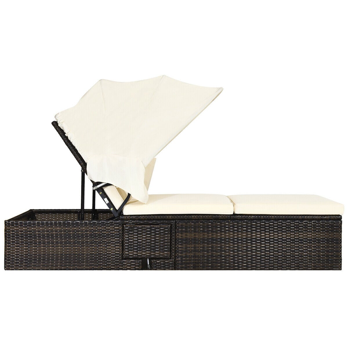 Outdoor Chaise Lounge Chair with Folding Canopy-White-Outdoor Chaise Lounges-DECOROLALA