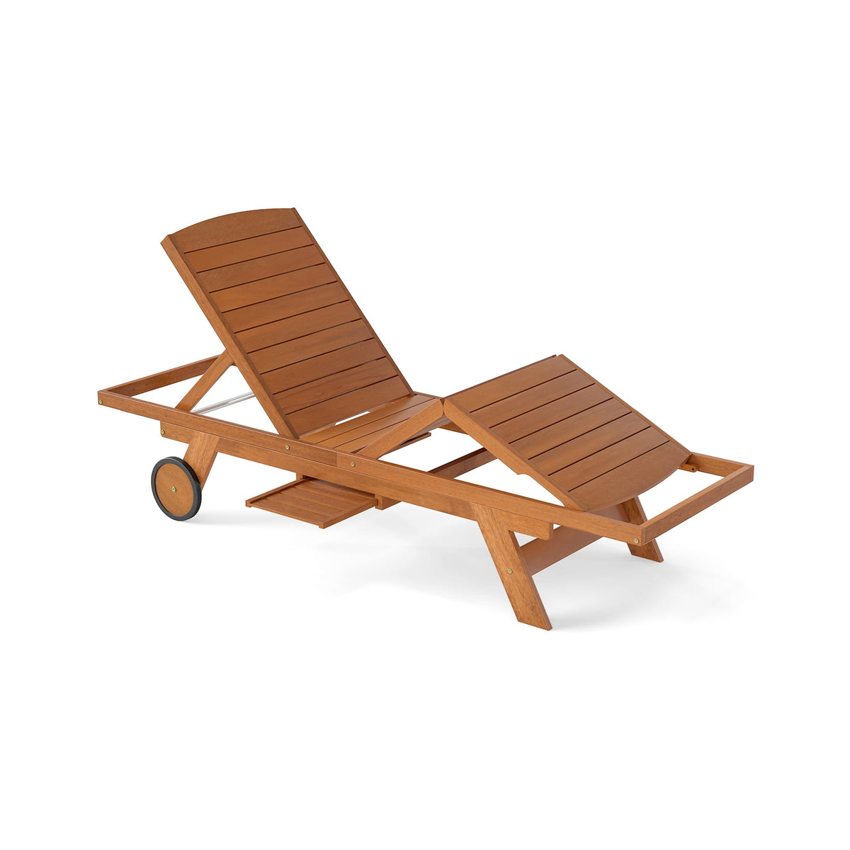 Outdoor Chaise Lounge Chair with Wheels 4-Position Patio Wood Recliner with Adjustable Backrest-Outdoor Chaise Lounges-DECOROLALA
