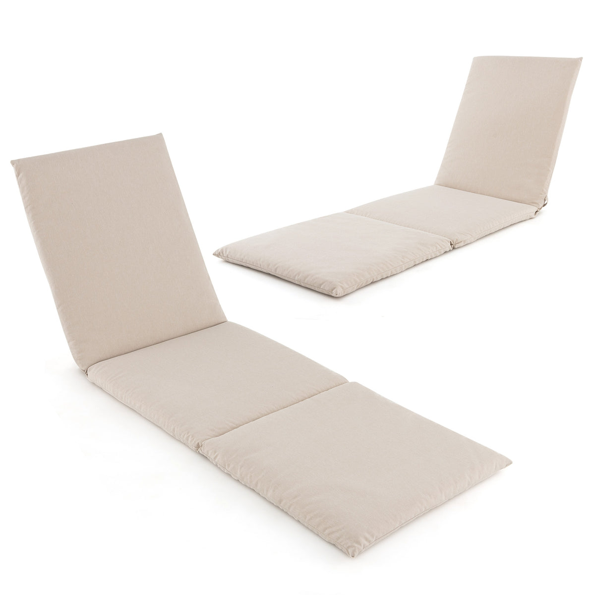 Outdoor Chaise Lounge Cushion Patio Furniture Folding Pad with Fixing Straps-Beige-Outdoor Furniture Accessories-DECOROLALA