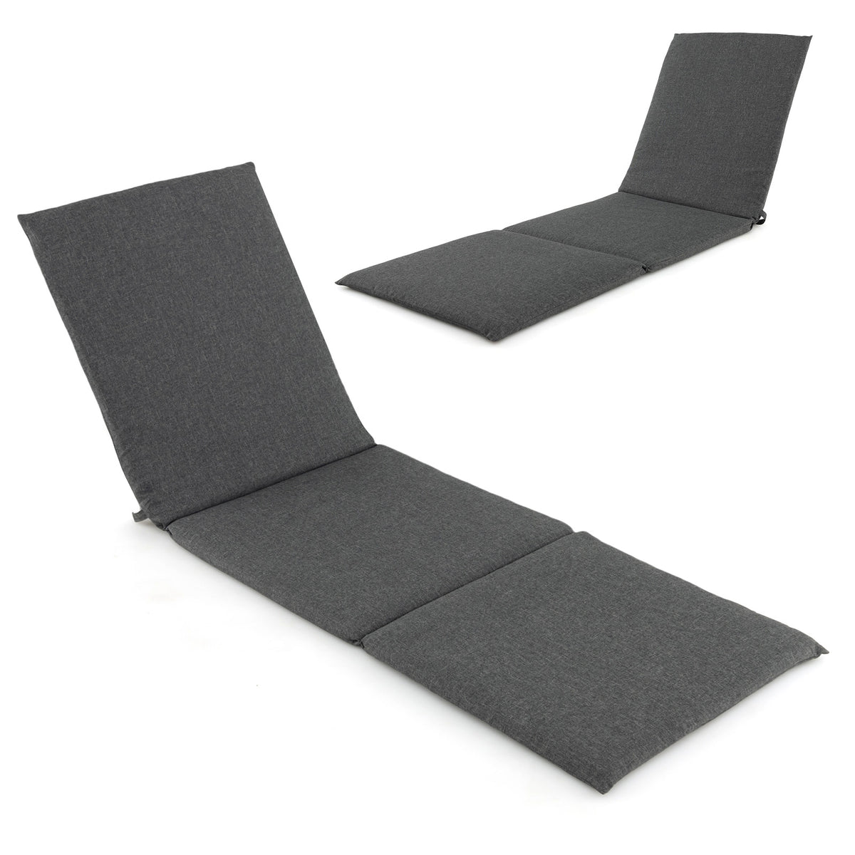 Outdoor Chaise Lounge Cushion Patio Furniture Folding Pad with Fixing Straps-Dark Gray-Outdoor Furniture Accessories-DECOROLALA