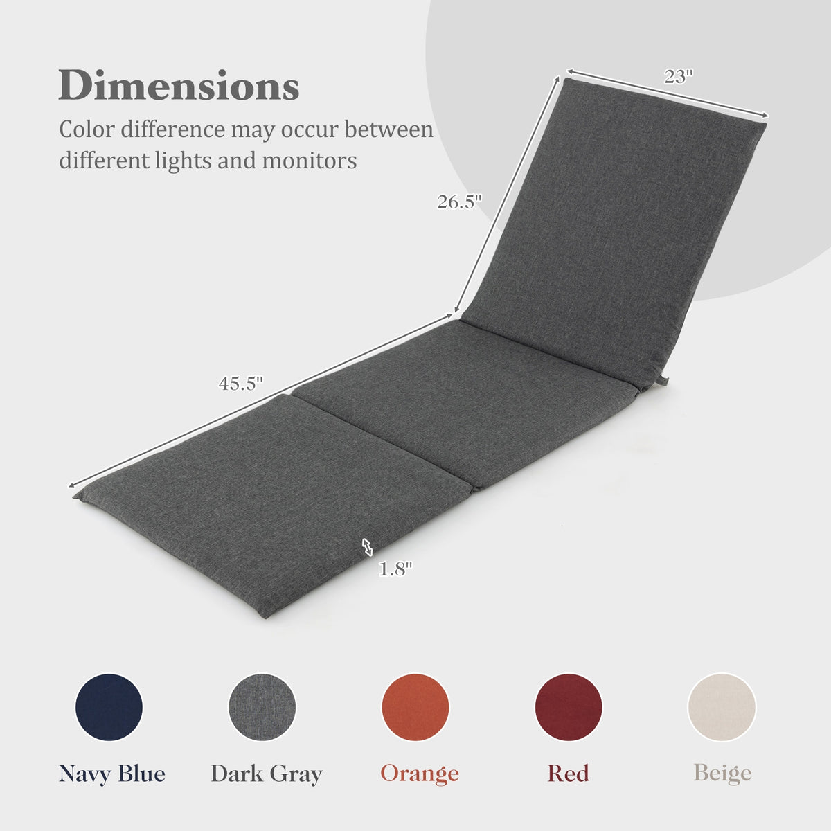 Outdoor Chaise Lounge Cushion Patio Furniture Folding Pad with Fixing Straps-Dark Gray-Outdoor Furniture Accessories-DECOROLALA