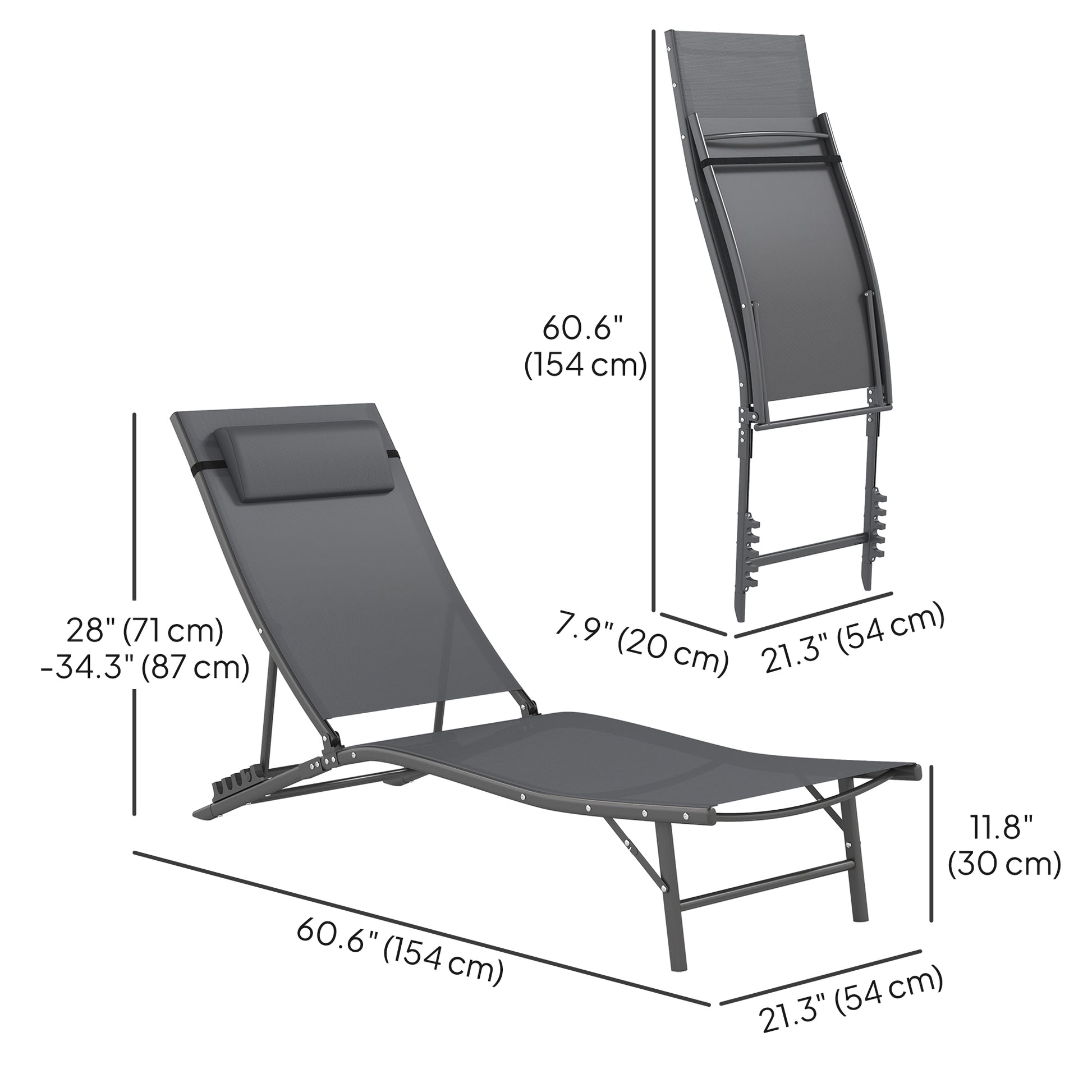 Outdoor Chaise Lounge Set of 2, Grey, Adjustable Backrest, Beach, Poolside-DECOROLALA