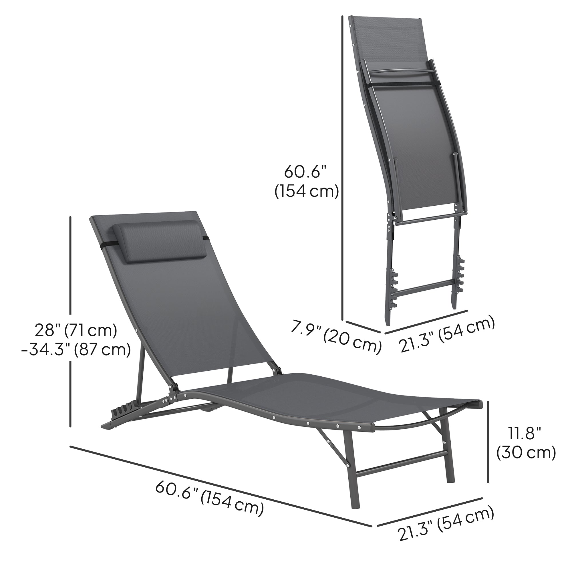 Outdoor Chaise Lounge Set of 2, Grey, Adjustable Backrest, Beach, Poolside-DECOROLALA