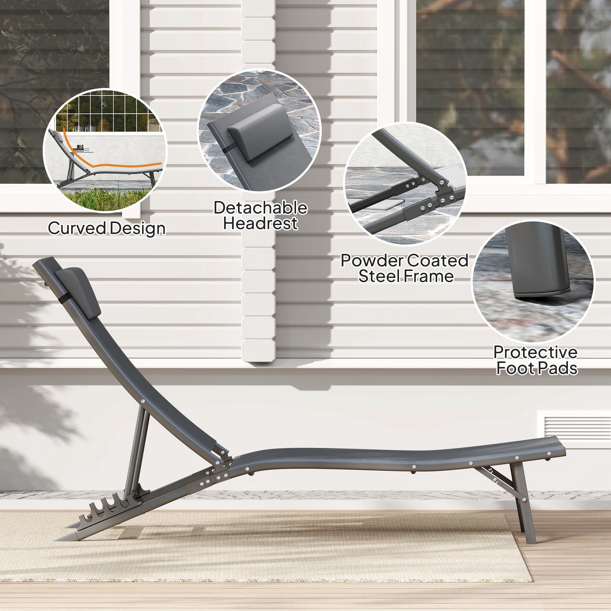 Outdoor Chaise Lounge Set of 2, Grey, Adjustable Backrest, Beach, Poolside-DECOROLALA
