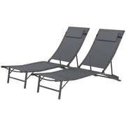 Outdoor Chaise Lounge Set of 2, Grey, Adjustable Backrest, Beach, Poolside-DECOROLALA