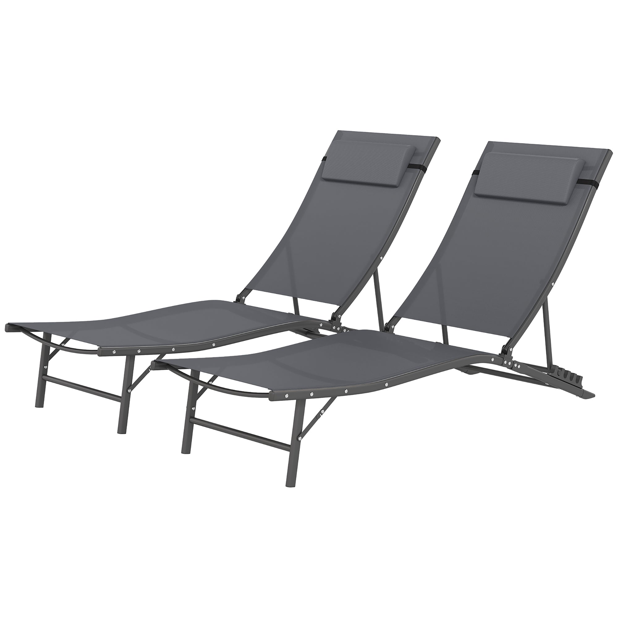 Outdoor Chaise Lounge Set of 2, Grey, Adjustable Backrest, Beach, Poolside-DECOROLALA