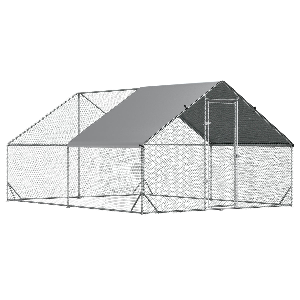 Outdoor Chicken Coop Cage - 9.8' x 13.1' x 6.6' Silver Steel Hen House-Small Animal Supplies-DECOROLALA